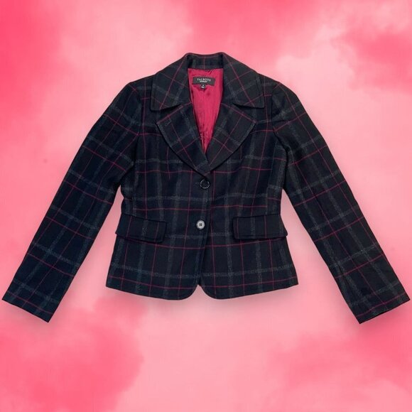 Talbots SIZE 4 Black/Pink/Gray 2-Bttn, 1-Vent Plaid Wool Blend Blazer/Jacket - Picture 1 of 8